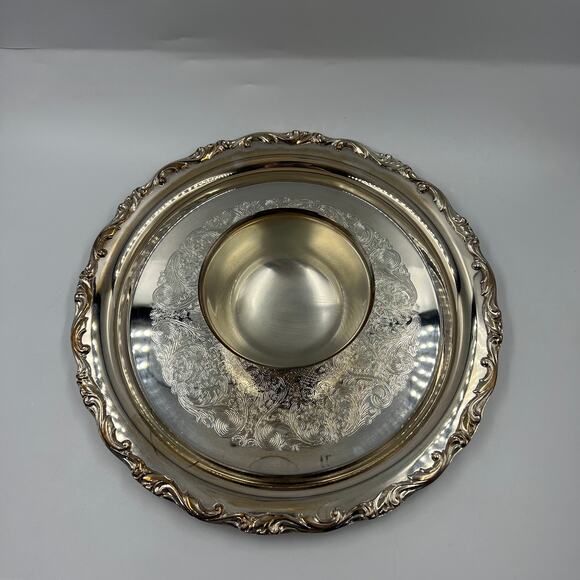 Vintage Silver Plated Chips N Dip Decorative Etched Serving Tray Bridgerton - Picture 10 of 11